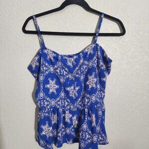 B Jewel Peplum Tank Top Womens Large Boho Floral Button Adjustable Straps